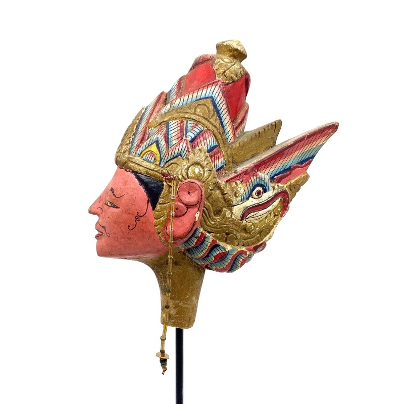 Tête de marionnette ancienne Wayang Golek personnage féminin visage rose