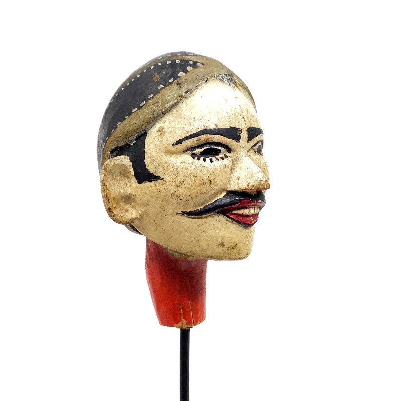 Tête de marionnette ancienne Wayang Golek personnage masculin moustache