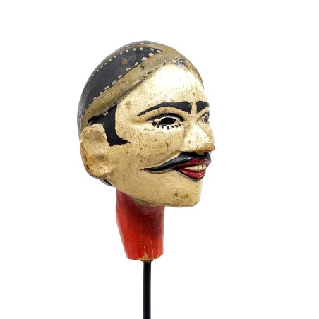 Tête de marionnette ancienne Wayang Golek personnage masculin moustache