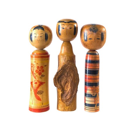 Kokeishis poupées japonaises en bois tourné années 1960