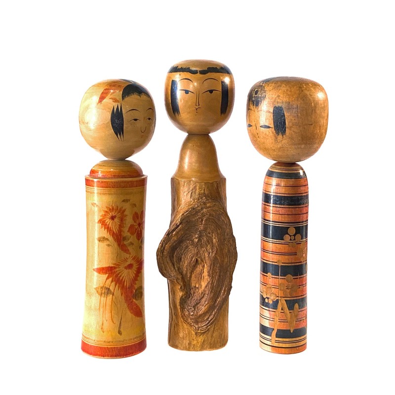 Kokeishis poupées japonaises en bois tourné années 1960