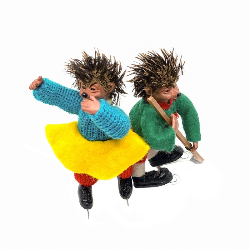 Jouets vintage STEIFF hérissons patineurs  en feutrine et laine