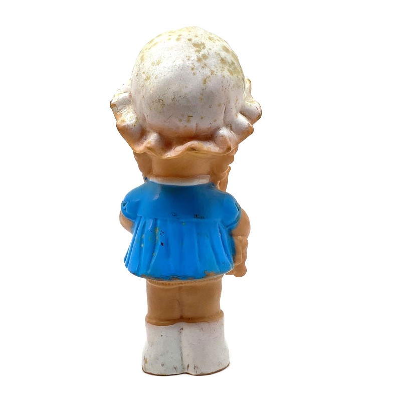 Poupée  poeut-pouet vintage fillette et son animal caoutchouc