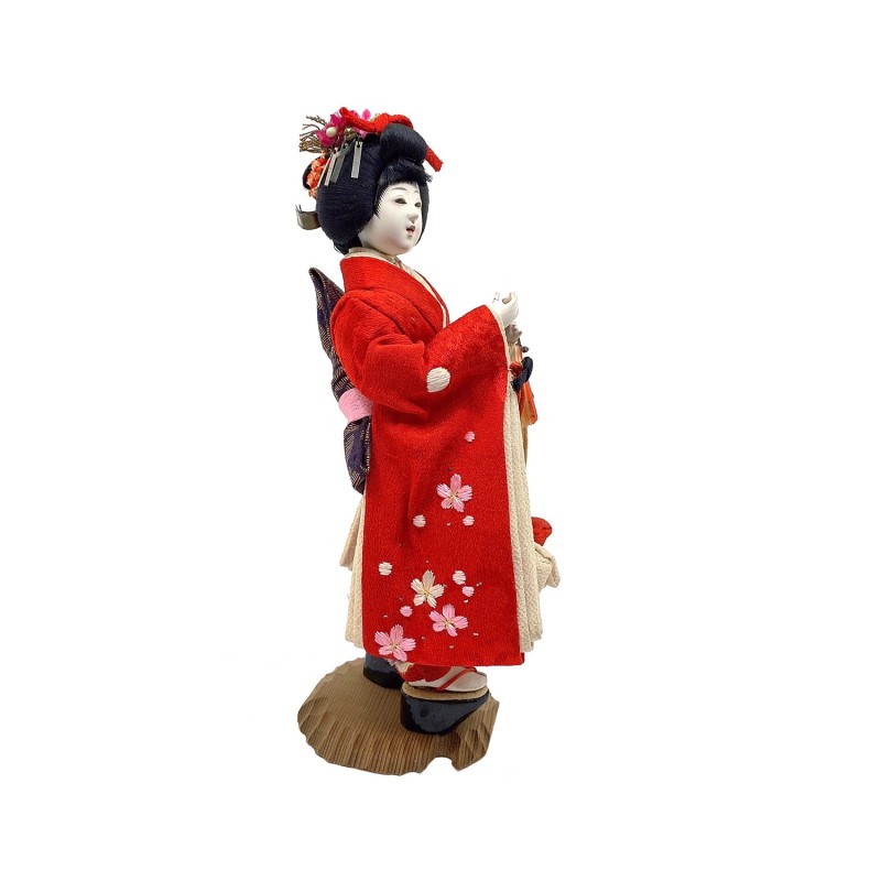 Poupée vintage japonaise nommée Hinamatsuri et sa boîte en bois