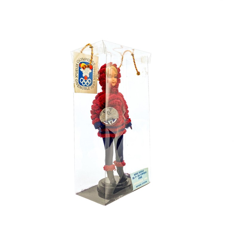 Poupée hôtesse officielle vintage des Jeux Olympiques de Grenoble 1968 dans sa boîte d'origine