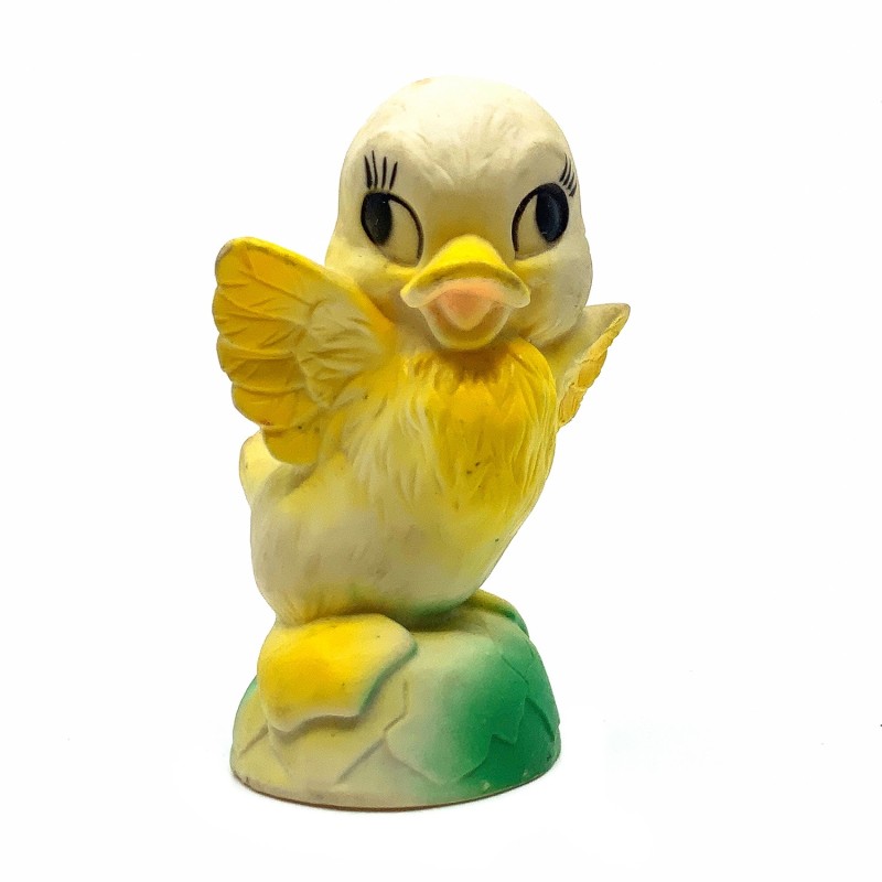 Poupée poussin nommé Pouic-pouic vintage en caoutchouc moulé fonction poulet-pouet