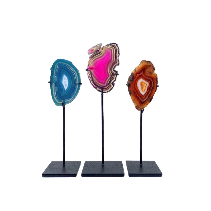 Série de petites tranches d'agates colorées