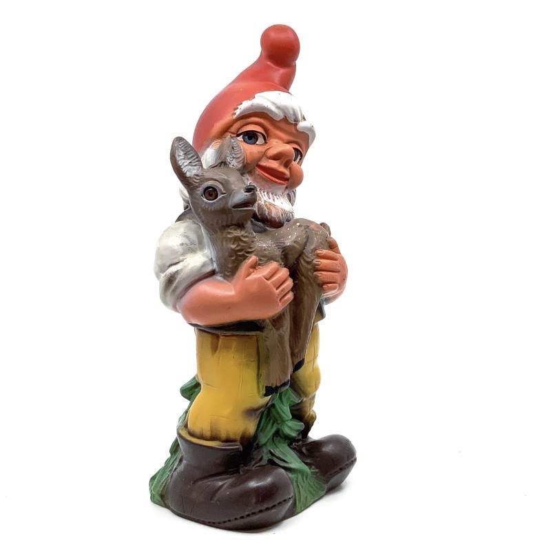 Nain de jardin vintage et son faon caoutchouc