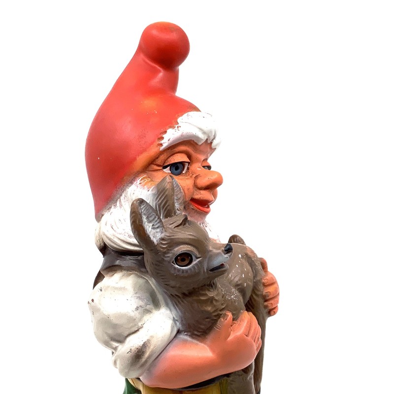 Nain de jardin vintage et son faon caoutchouc