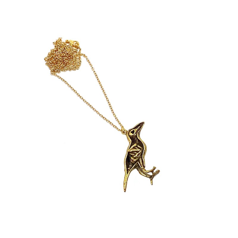 Pendentif corbeau bi-face  façon Mémento Mori en laiton doré