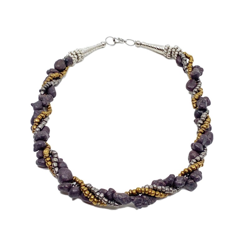 Collier fantaisie pierres résine et métal