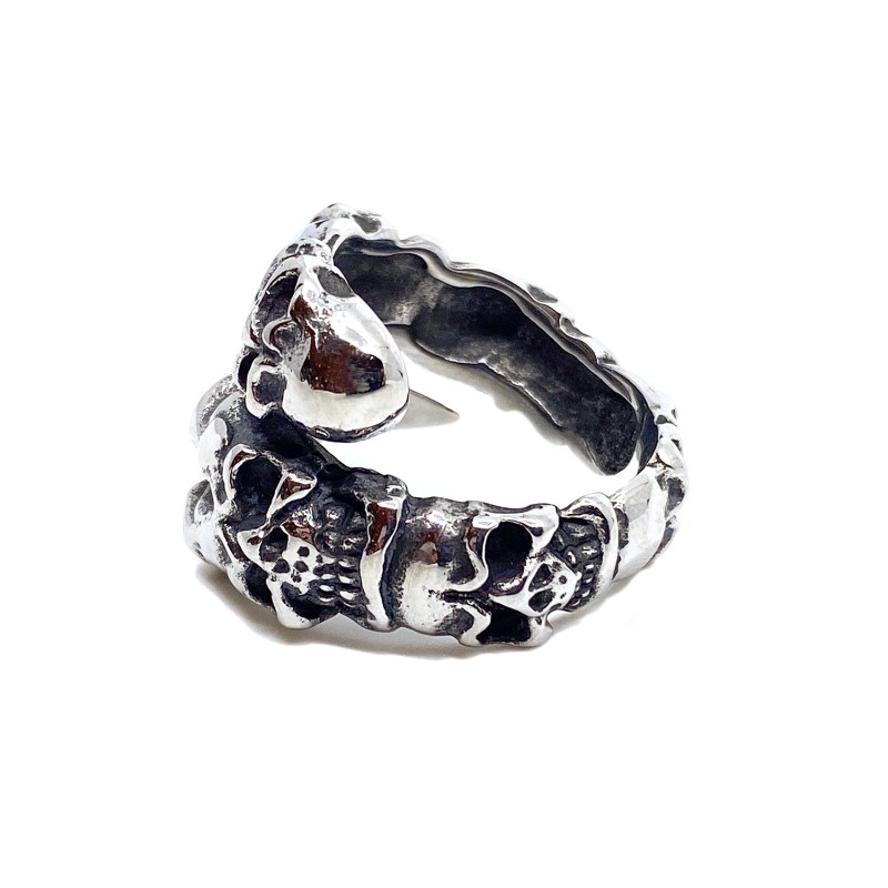 Bague crânes en métal argenté