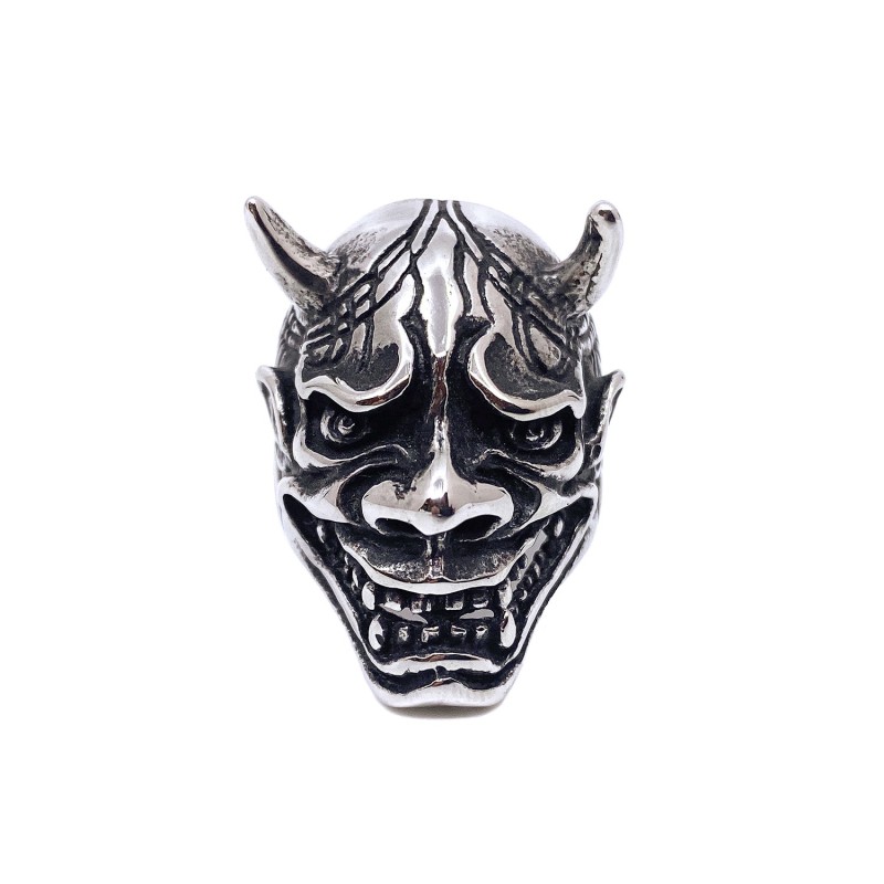 Bague démon japonais Hannya  en métal argenté