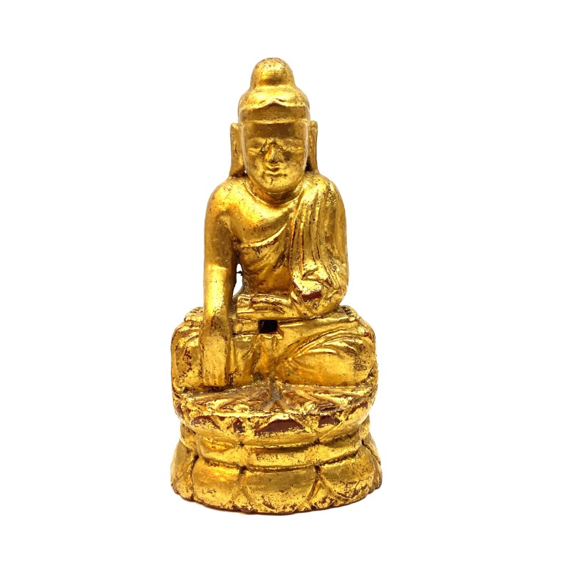 Bouddha birman ancien en bois laque dorée Mandalay