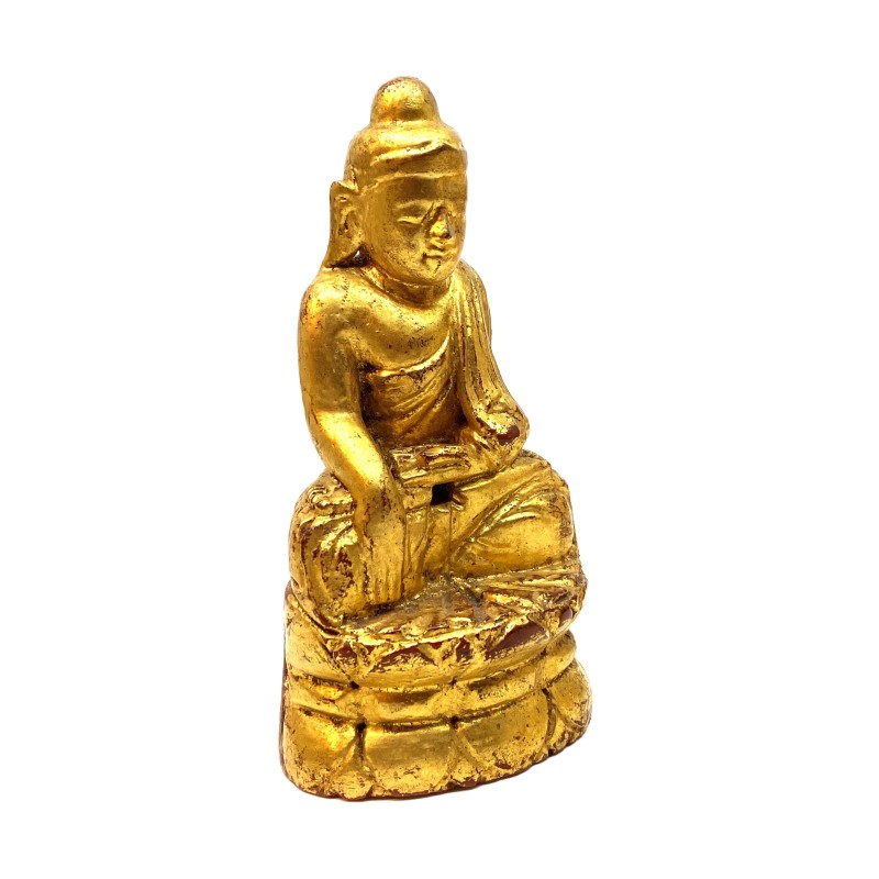 Bouddha birman ancien en bois laque dorée Mandalay