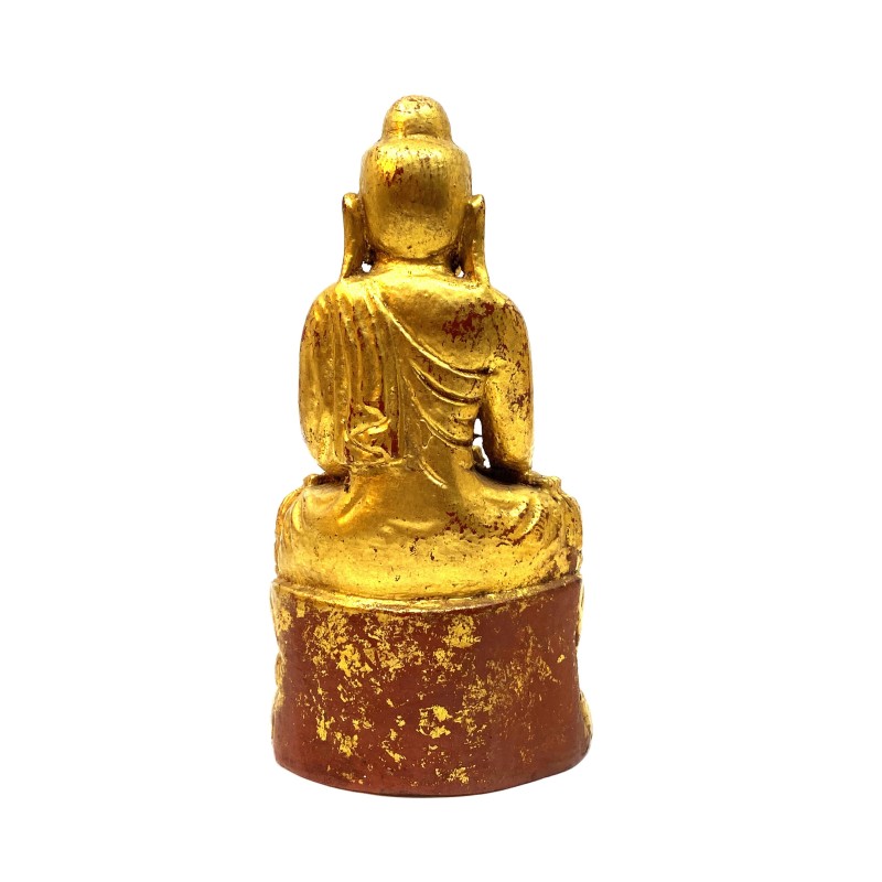 Bouddha birman ancien en bois laque dorée Mandalay