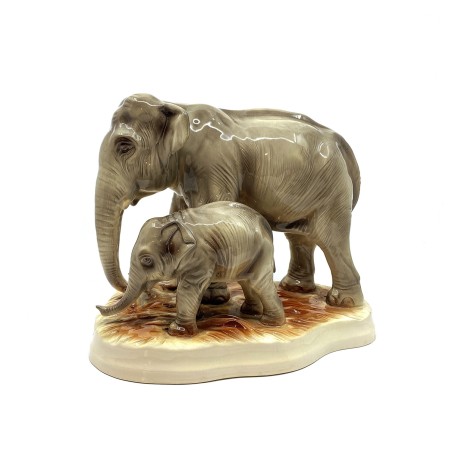 Eléphants en céramique  mère et son juvénile