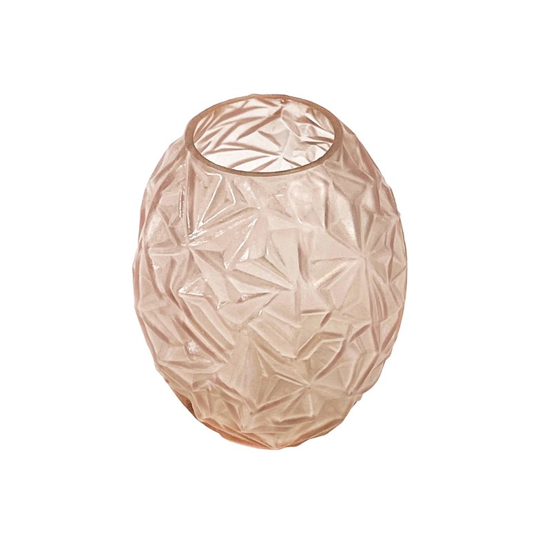 Vase rose saumon en pâte de verre pressé Art Déco