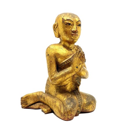 Adorant birman agenouillé ancien en bois doré