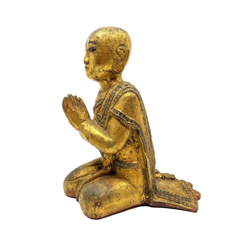 Adorant birman agenouillé ancien en bois doré