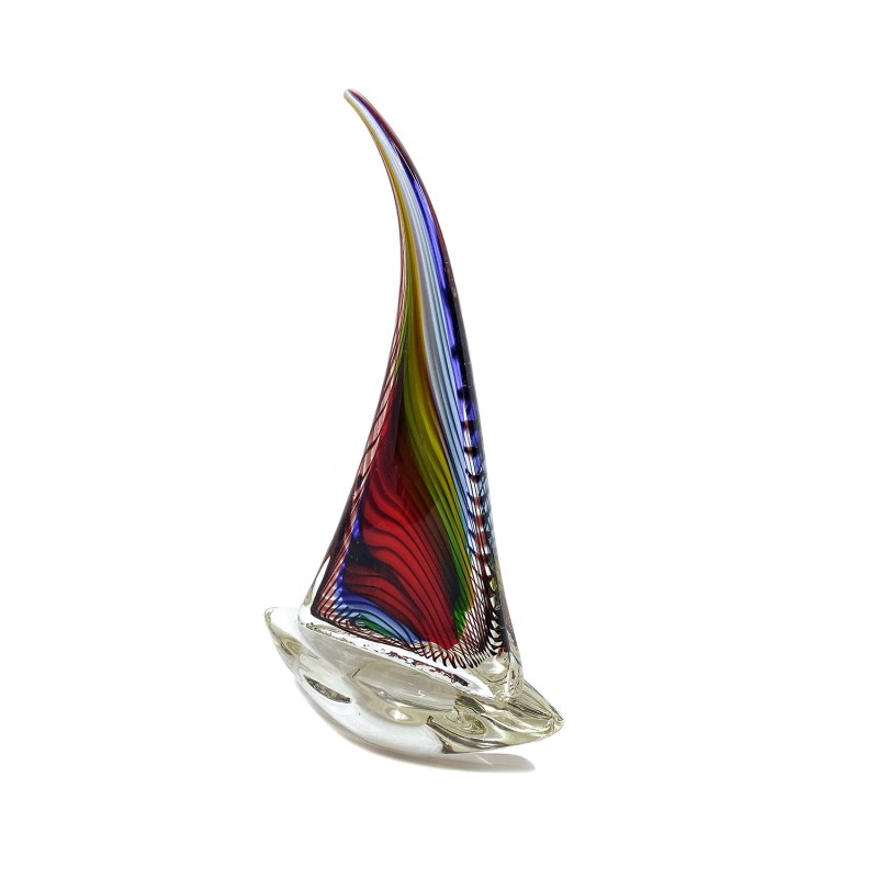 Voilier en verre soufflé polychrome Murano