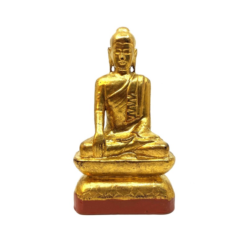 Bouddha birman Mandalay assis en bois et laque dorée