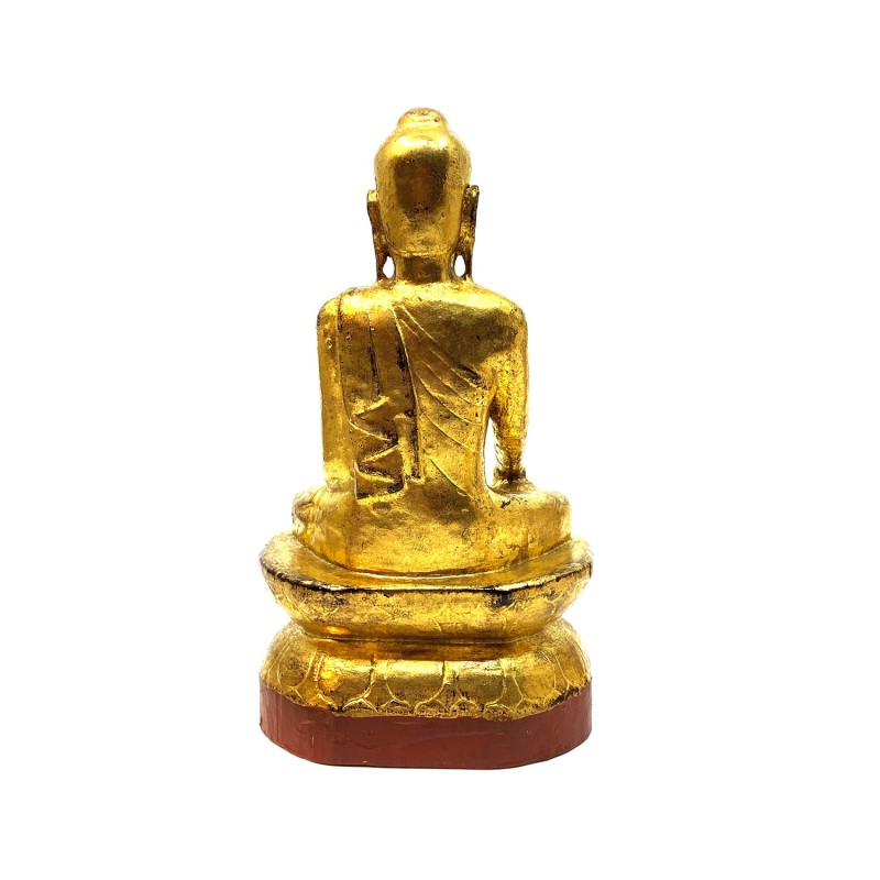Bouddha birman Mandalay assis en bois et laque dorée