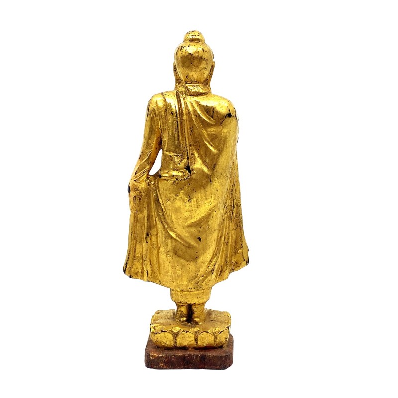 Bouddha birman ancien en bois laque dorée Mandalay