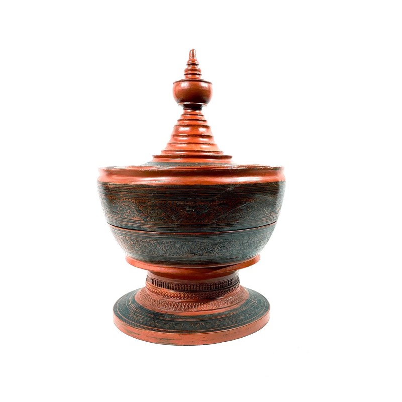 Boîte à offrandes birmane ancienne  Hsun Ok bambous tressés et laque