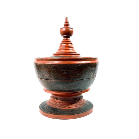 Boîte à offrandes birmane ancienne  Hsun Ok bambous tressés et laque