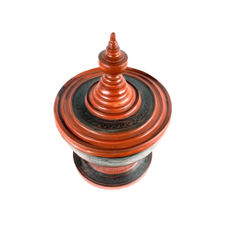 Boîte à offrandes birmane ancienne  Hsun Ok bambous tressés et laque