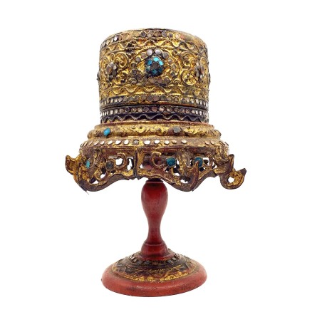 Offertoire birman ancien bois, métal, verroterie et laque