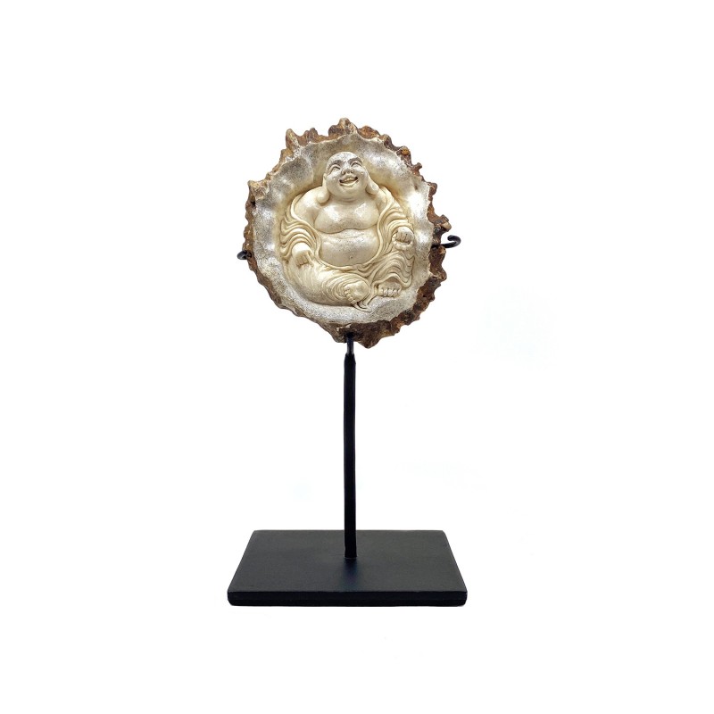 Bouddha rieur représentant la fortune et l'abondance sculpté dans une corne d'élan bois tombé