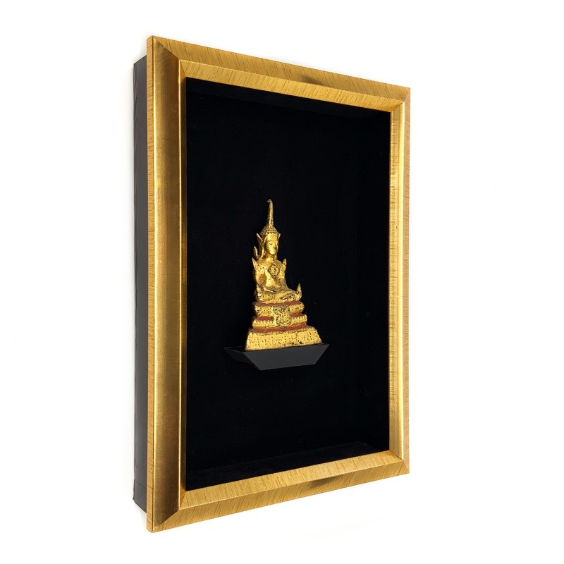 Cadre boîte américaine et son bouddha Ratanakosin Thaïlandais en bronze ancien