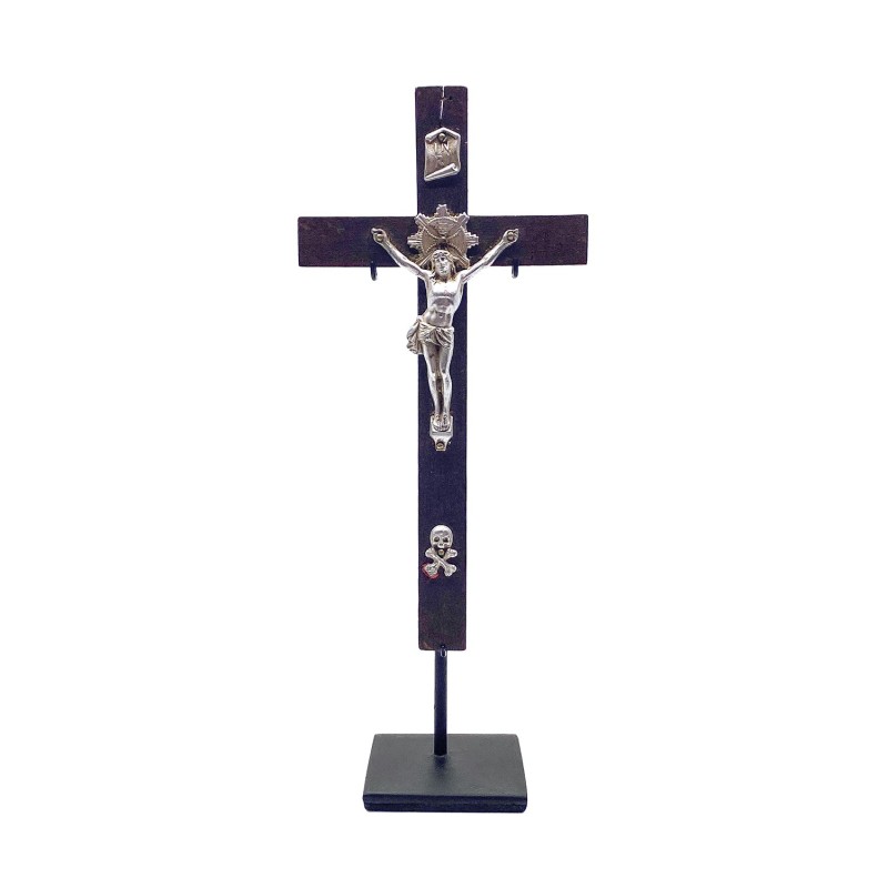 Mini crucifix en bois et métal vintage
