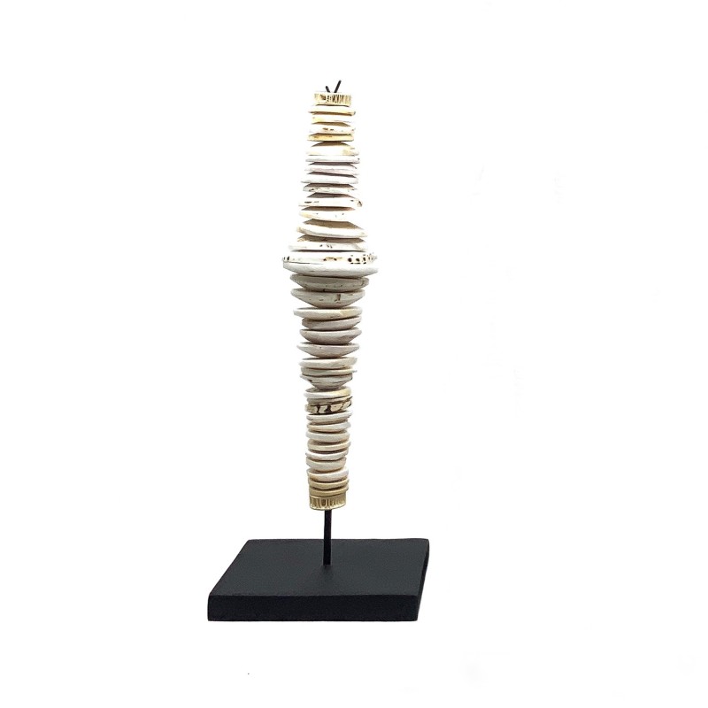 Coquillages monnaie montés en sculpture sur socle en métal