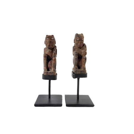 Duos de talismans protecteurs birmans anciens en bois sculpté