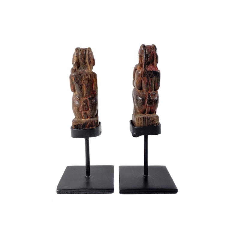 Duos de talismans protecteurs birmans anciens en bois sculpté