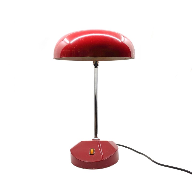 Lampe rouge de bureau vintage, traces d'usure, années 1960