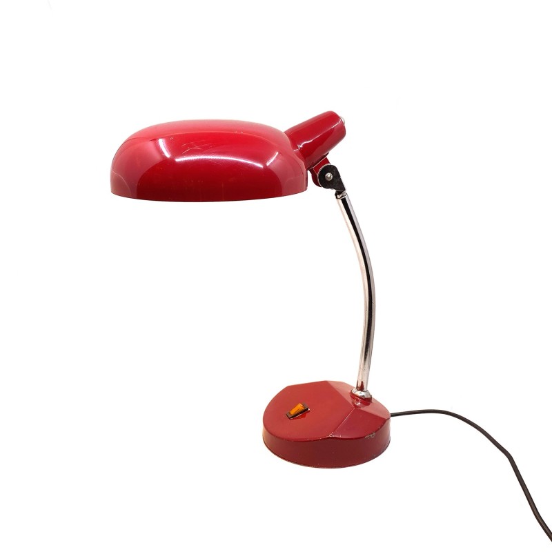 Lampe rouge de bureau vintage, traces d'usure, années 1960