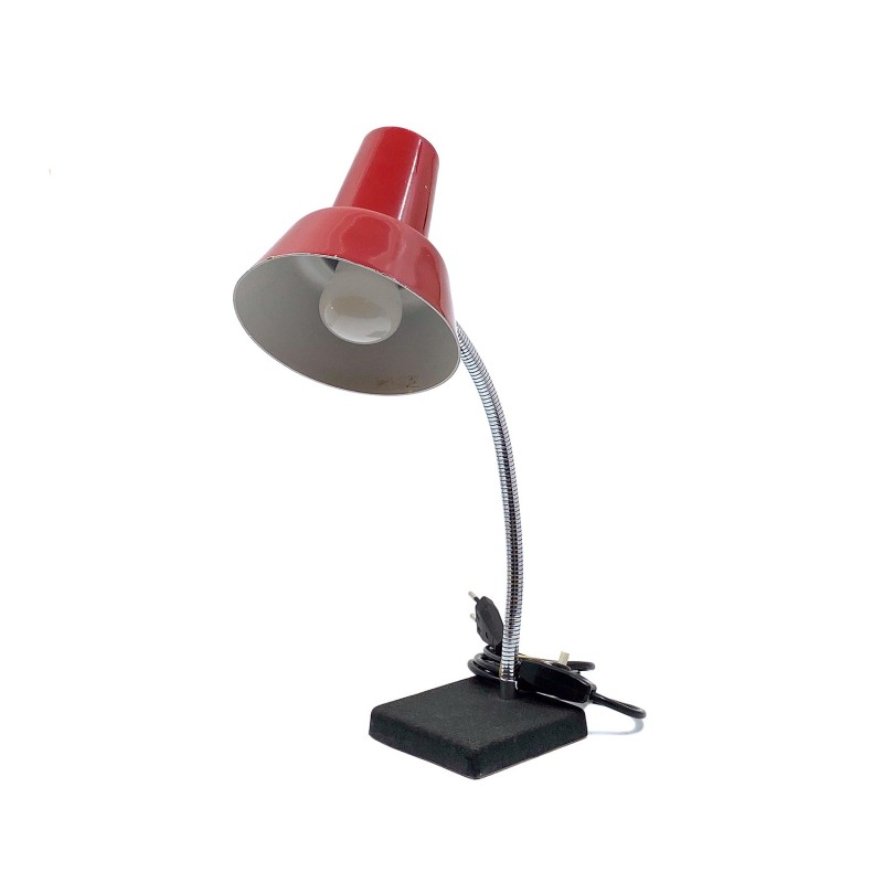 Lampe rouge de bureau vintage, tige flexible, années 1960