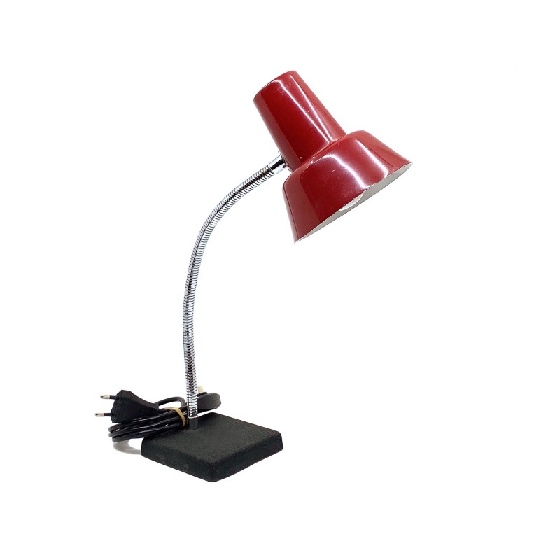 Lampe rouge de bureau vintage, tige flexible, années 1960