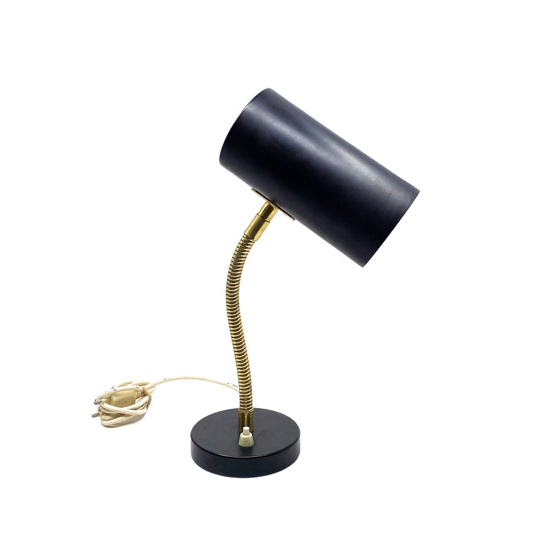 Lampe noire de bureau vintage, tige flexible, années 1970