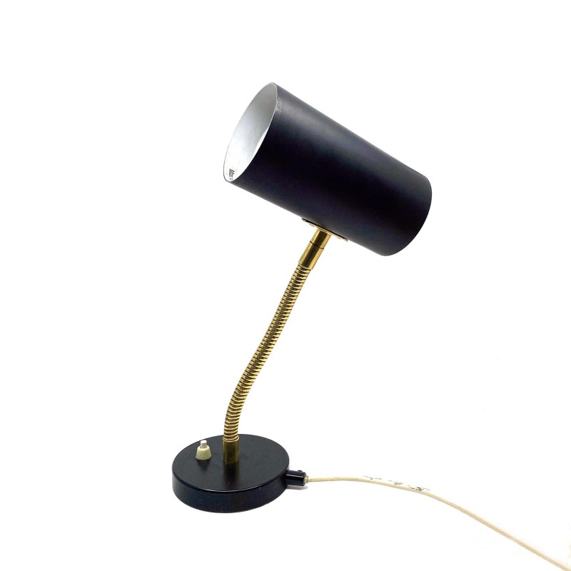 Lampe noire de bureau vintage, tige flexible, années 1970