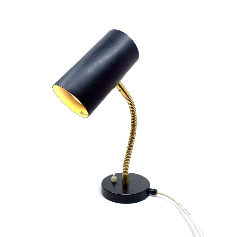 Lampe noire de bureau vintage, tige flexible, années 1970