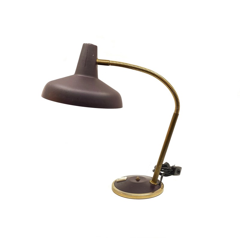 Lampe brune vintage, tige flexible, années 1960