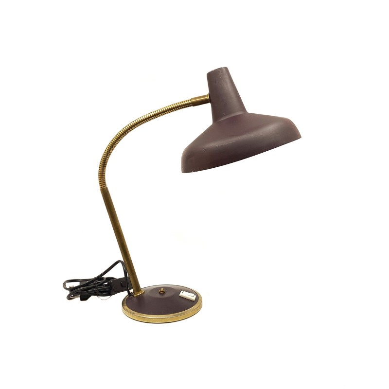 Lampe brune vintage, tige flexible, années 1960