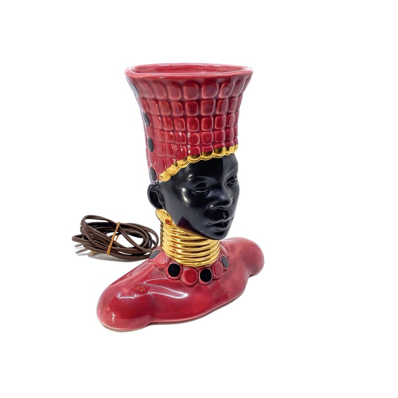 Lampe d'ambiance américaine, buste nubien,  porcelaine émaillée, années 1950