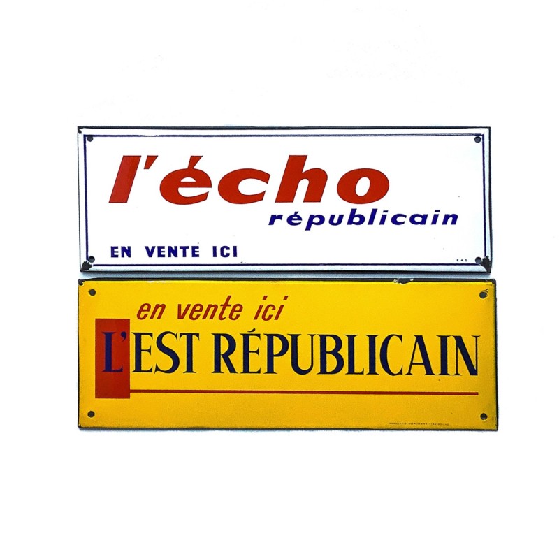Plaques émaillées publicité pour quotidiens français, années 1950, EAS