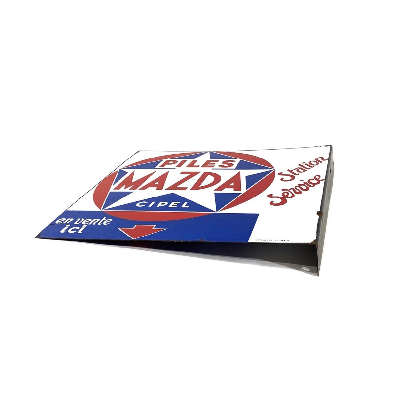 Plaque émaillée potence double-face publicité Piles Mazda, Vitracier Neuhaus